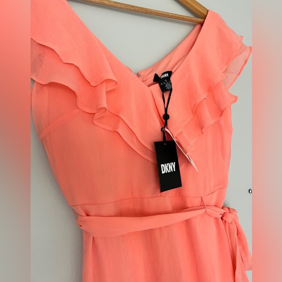 DKNY Double Ruffle-Collar Dress Salmon 8 - Picture 7 of 7